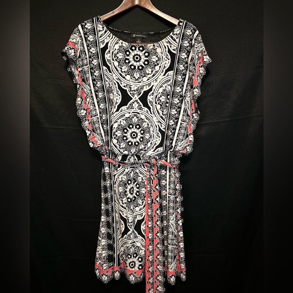 INC International Concepts Twin Circle Med Print Belted Shift Dress Sz Womens XL